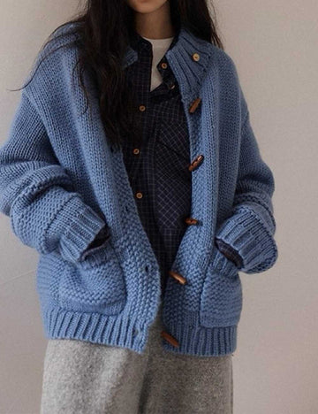 Chunky Knit Wool Solid Color Toggle Cardigan DP25F960