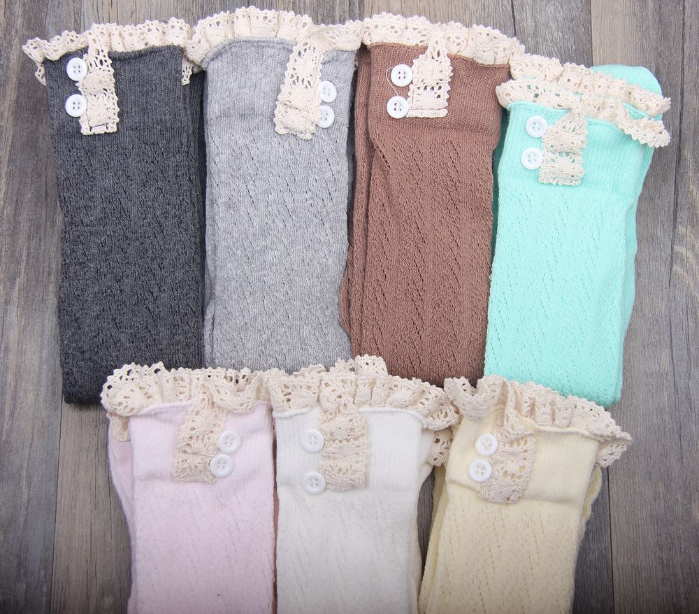 Sweet Lace Trim Button Knee High Socks 6W8FSO760