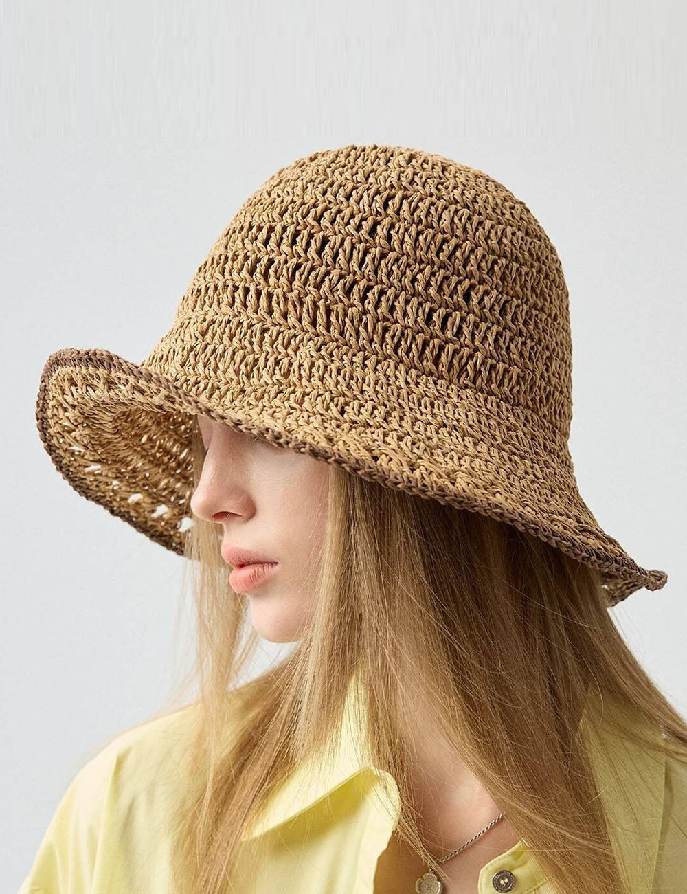 Summer Beach Wide Brim Straw Bucket Hat 8BK6HAT16
