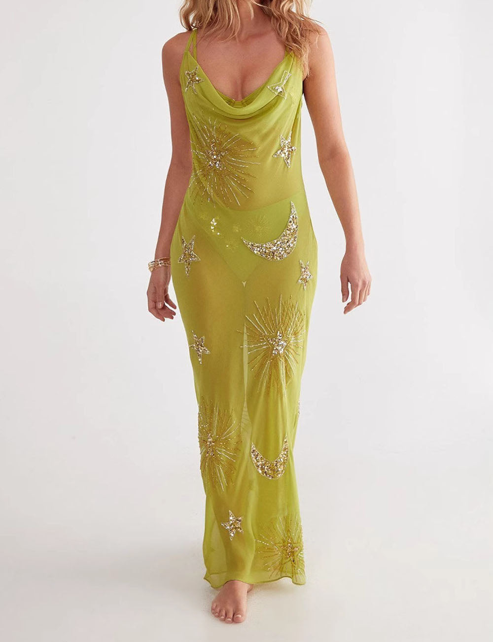 Sexy Sparking Sequins V-Neck Backless Maxi Dress DP26I474