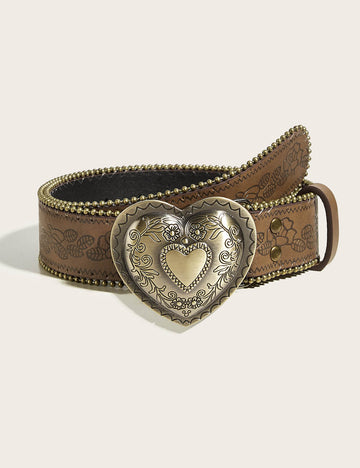 Punk Style Rivet Heart Buckle Beaded Leather Belt MK2LEEP6W6JBT52