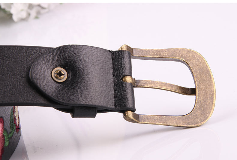 Vintage Floral Embroidered Skinny Leather Belt MK2LEEP6W6JBT45
