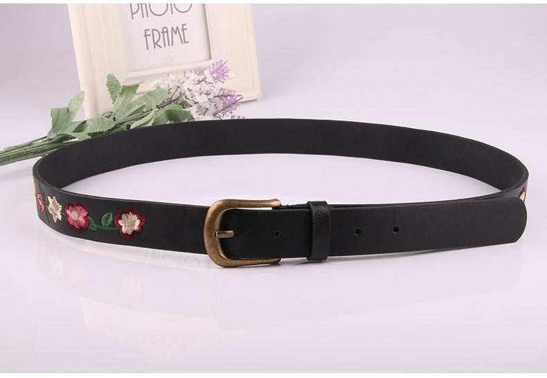 Vintage Floral Embroidered Skinny Leather Belt MK2LEEP6W6JBT45