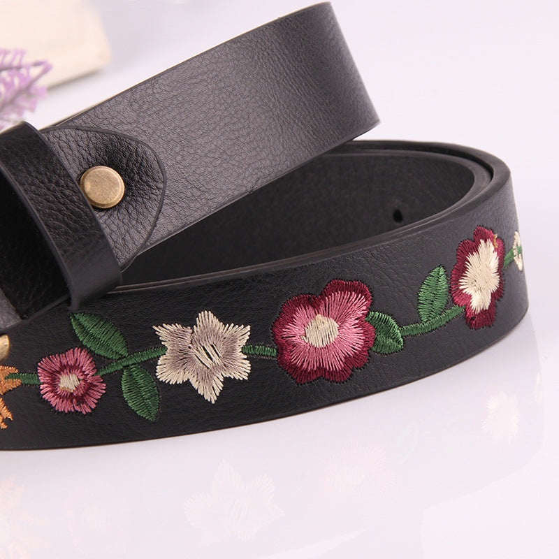 Vintage Floral Embroidered Skinny Leather Belt MK2LEEP6W6JBT45