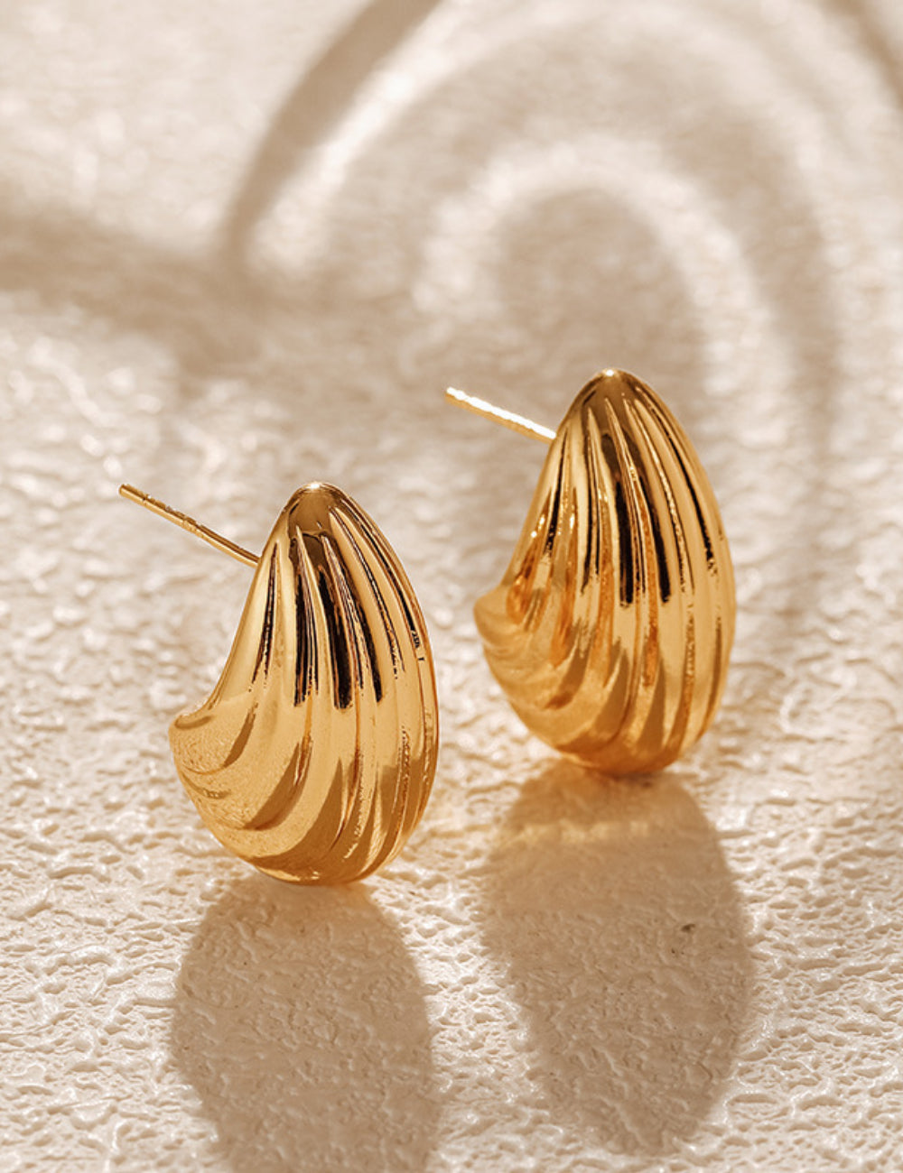 Brass Plated Gold Textured Shell Stud Earrings DPJE1298