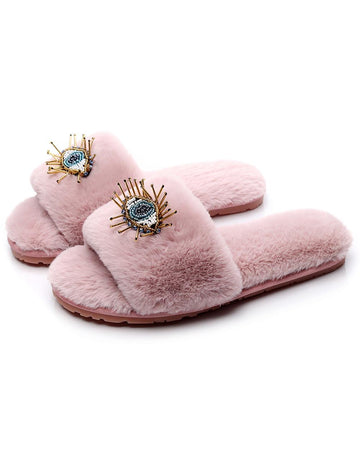 Soft Beaded Tassel Evil Eye Fuzzy Slippers DP25F920