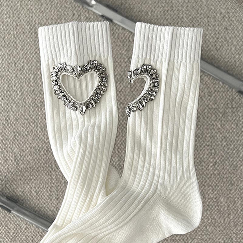 Rhinestone Heart Socks - DippedShop Wholesale - #3491