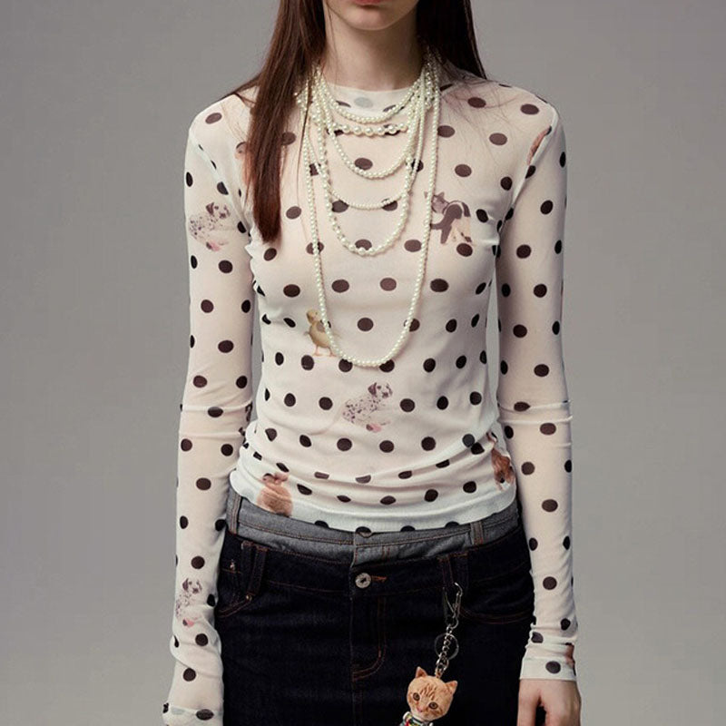 Crew Neck Polka Dot Crop Top - DippedShop Wholesale - #1843