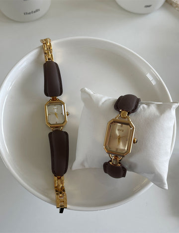 Elegant Square Dial Leather Bracelet Quartz Watch DP25F732
