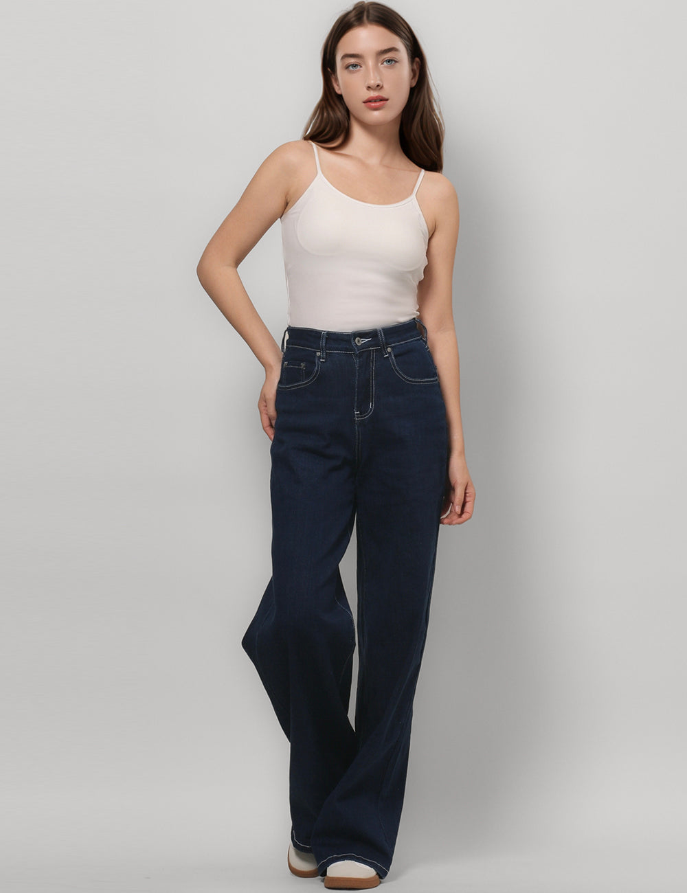 Navy Mid Waist Denim Pant Straight Leg Jeans DPP4822