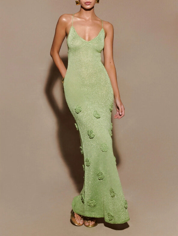 Elegant Knit Floral Sparkle Cami Dress DP25C501