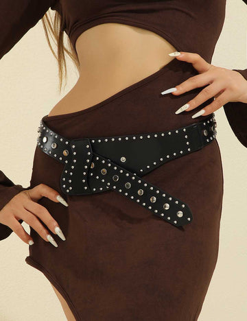 Metal Stud Irregular Punk Button Belt DP25G447