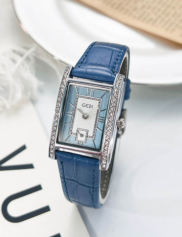 Vintage Rhinestone Square Dial Leather Strap Quartz Watch MK2SSAS6W6JWA07