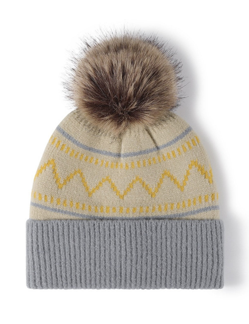 Splicing Striped Padded Knit Pom Beanie DPH0502