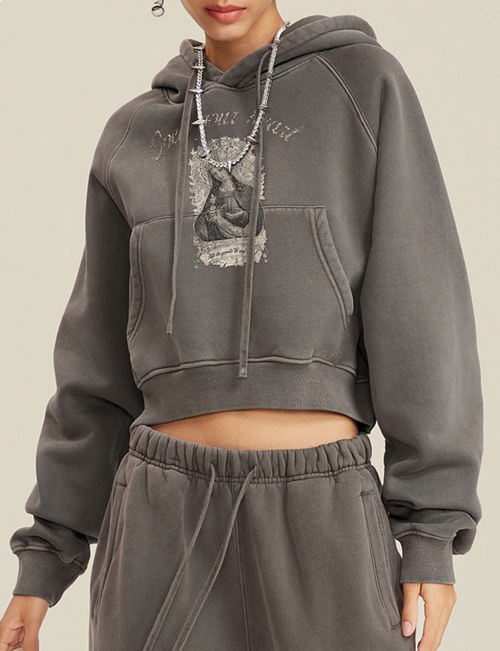 Retro Washed Cropped Raglan Sleeve Hoodie DP25E574