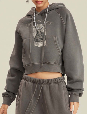 Retro Washed Cropped Raglan Sleeve Hoodie DP25E574