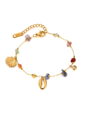 Colorful Stone Shell Pendant Zirconia Chain Bracelet DP25E778