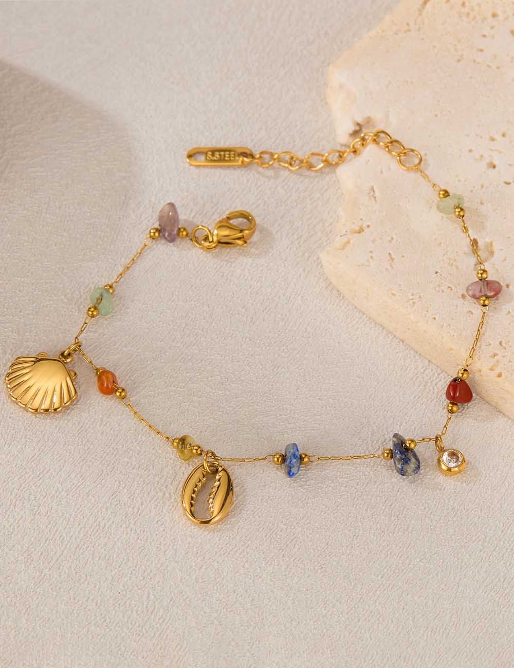 Colorful Stone Shell Pendant Zirconia Chain Bracelet DP25E778
