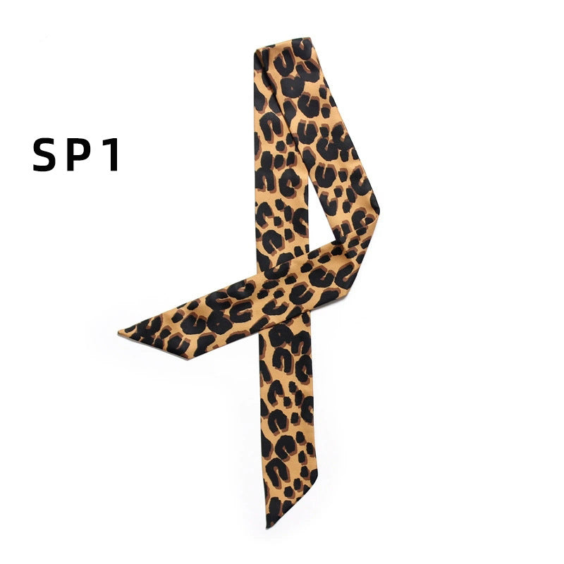 Vintage Leopard Print Narrow Lightweight Silk Scarf MK2BLW6W6NSI67