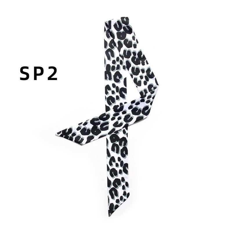 Vintage Leopard Print Narrow Lightweight Silk Scarf MK2BLW6W6NSI67