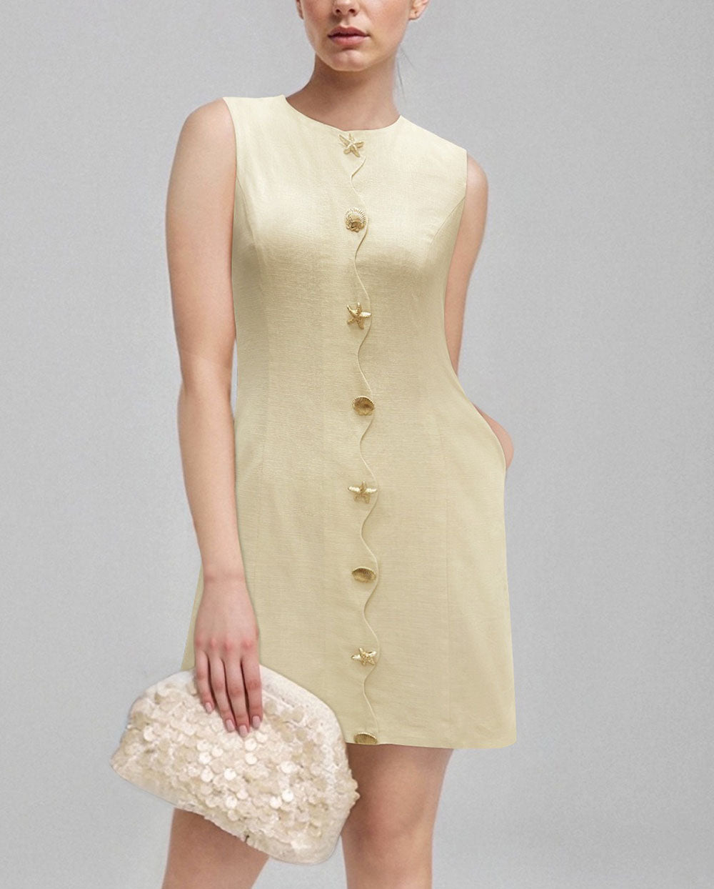 Slim Metal Buttons Sleeveless Mini Dress DP25E671