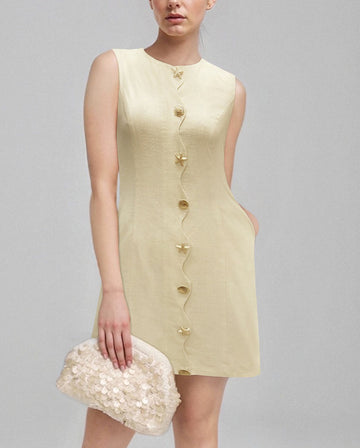 Slim Metal Buttons Sleeveless Mini Dress DP25E671
