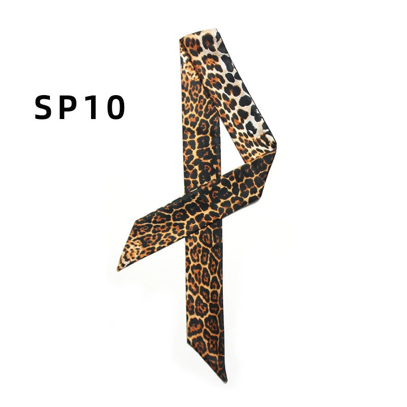 Vintage Leopard Print Narrow Lightweight Silk Scarf MK2BLW6W6NSI67