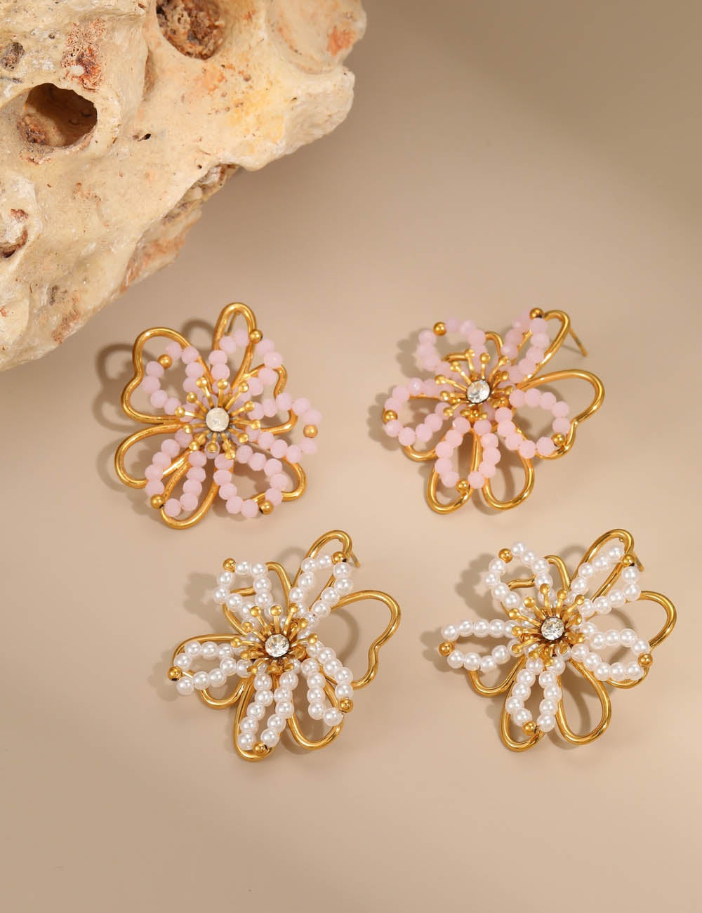 Gold Plated Flower Stud Earrings - DippedShop Wholesale - #1779