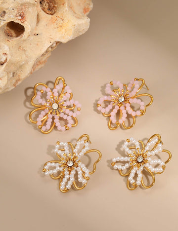 Gold Plated Flower Stud Earrings - DippedShop Wholesale - #1779