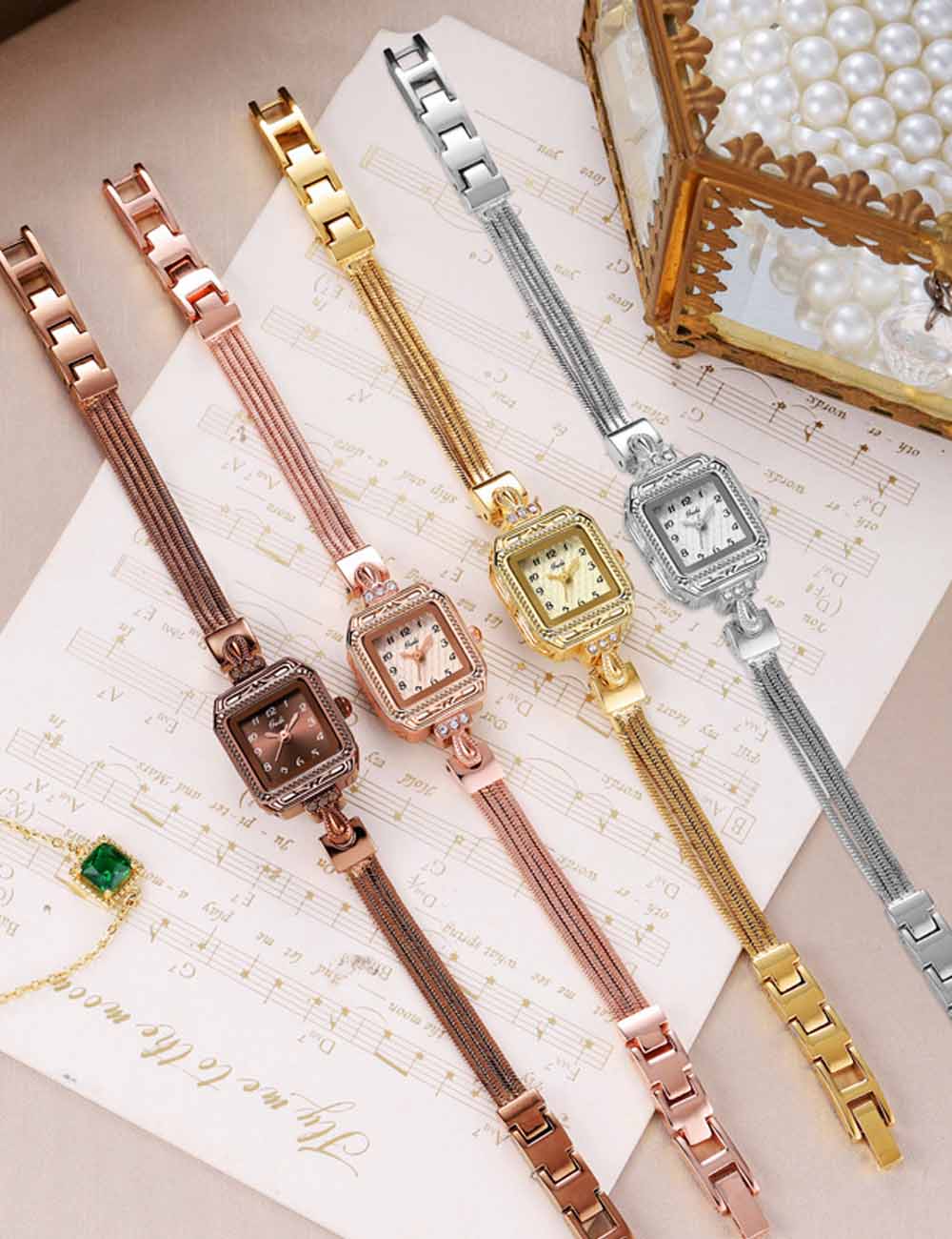 Retro Gold Rhinestone Quartz Bangle Wrist Watch MK2SSAS6W6JWA09