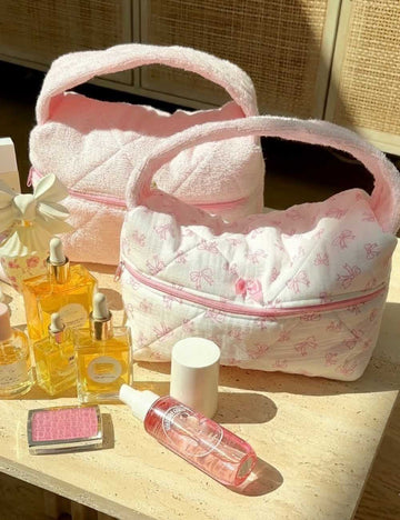 Soft Plush Cute Bow Print Cosmetic Bag DP25H567