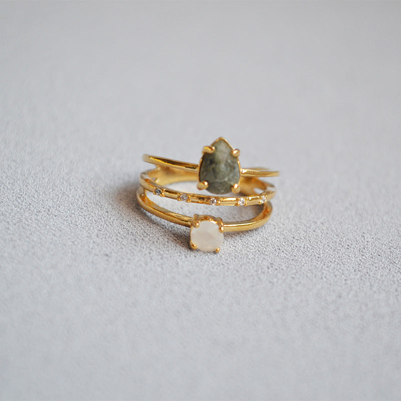 Multi-Layer Hollow Stone Gold Plated Open Rings DP25E744