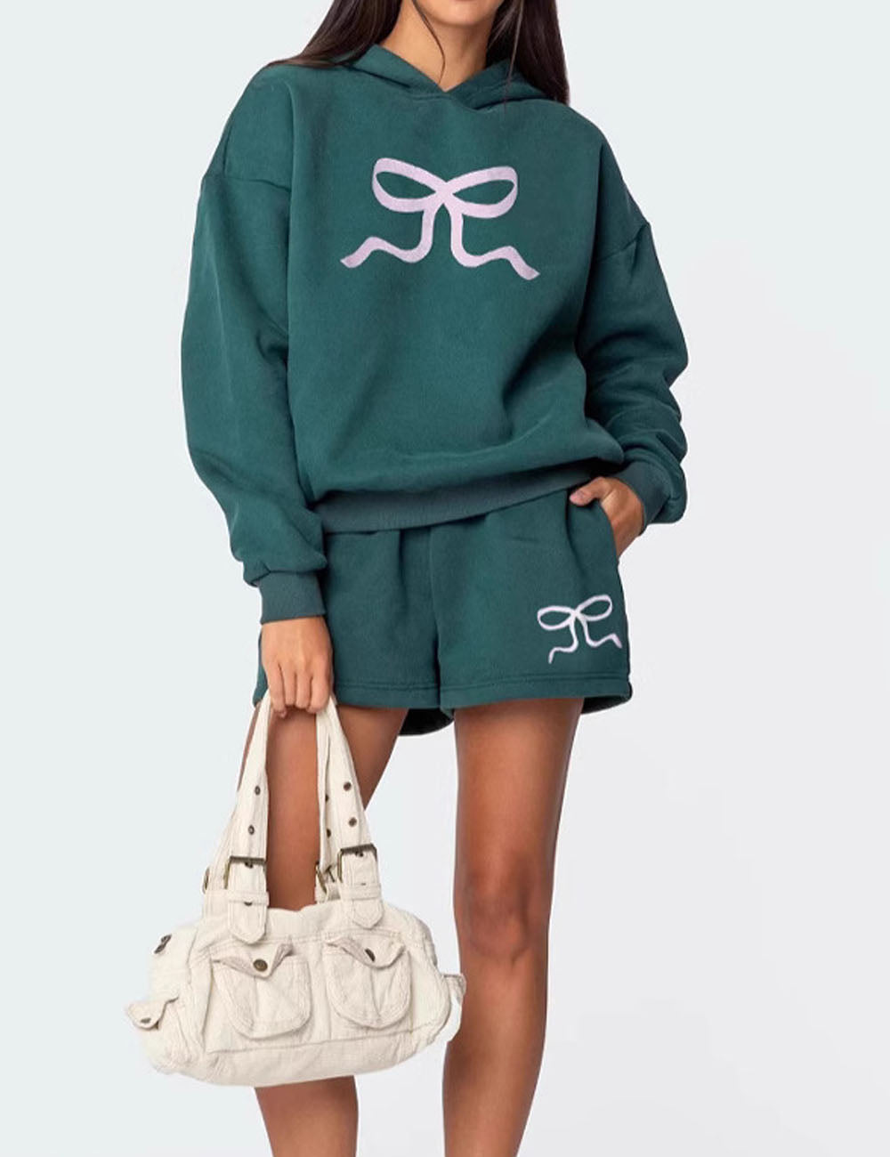 Simple Solid Color Hoodie Sweater Shorts Set DP25F543