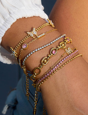 Gold Plated Charm Linked Chain Strand Bracelet DP25E771
