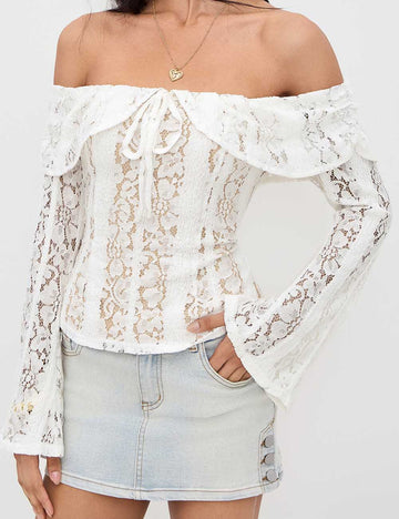 Elegant Off Shoulder Lace Long Sleeve Top DP25F508
