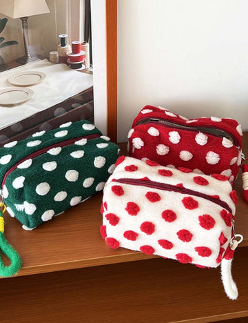 Plush Polka Dots Portable Cosmetic Bag DP25H478