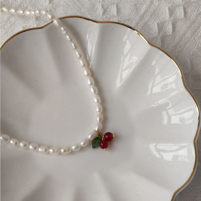 Retro Pearl Cherry Choker - DippedShop Wholesale - #4211
