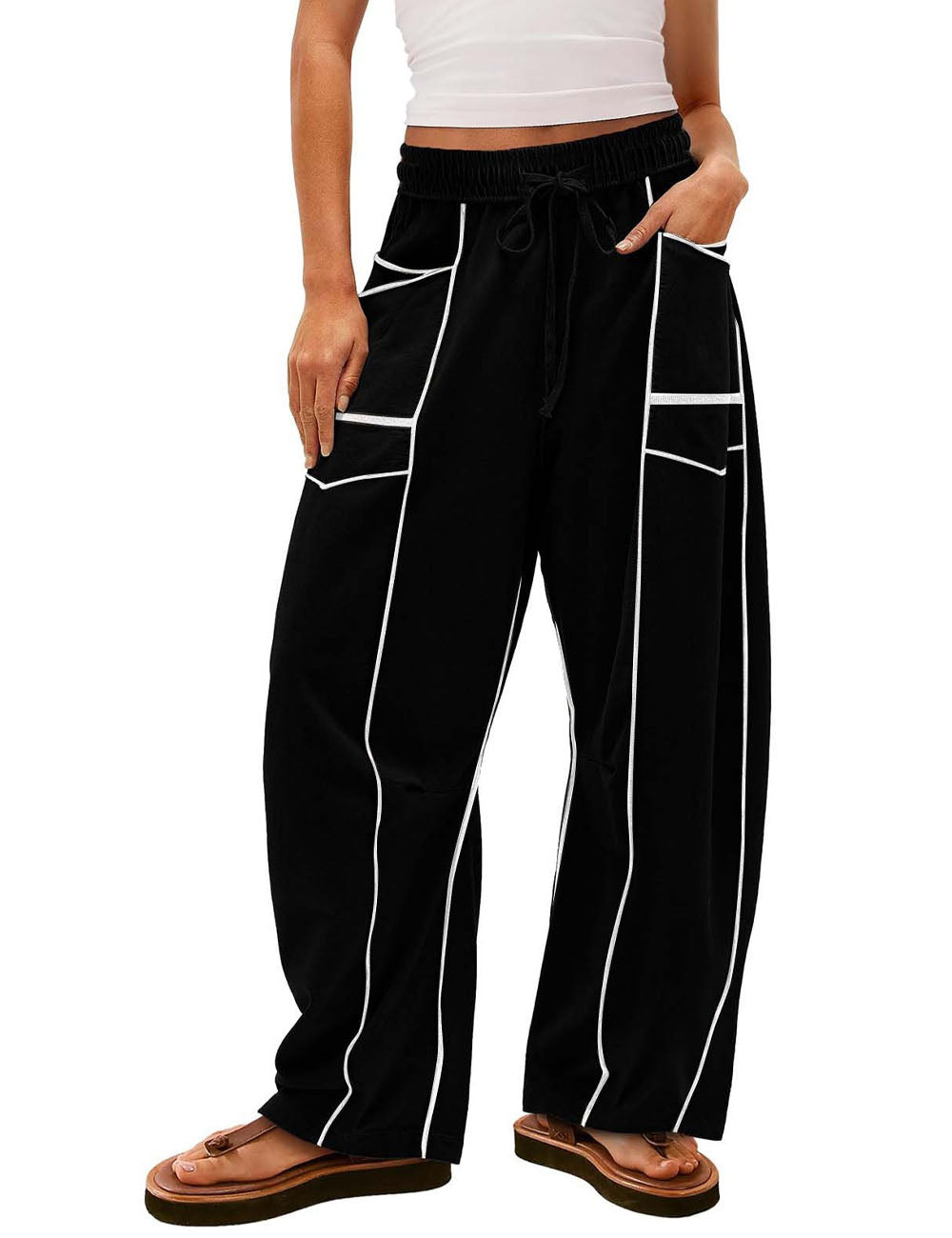 Simple Drawstring Mid-Waist Causal Pants DP25F547