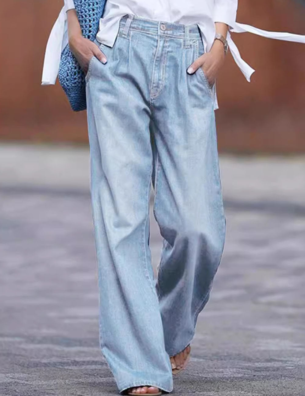 Casual High Waist Wide Leg Denim Jeans DP25E464