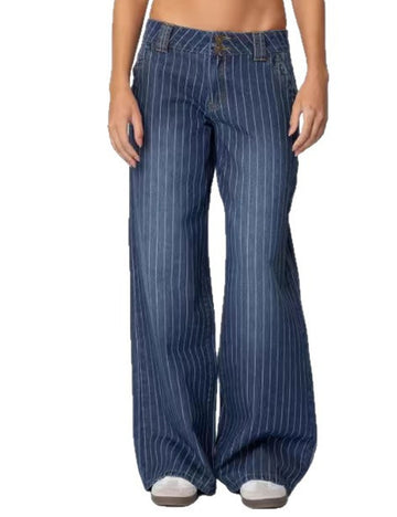 Color Block Striped Wide Leg Jeans - DippedShop Wholesale - #0259