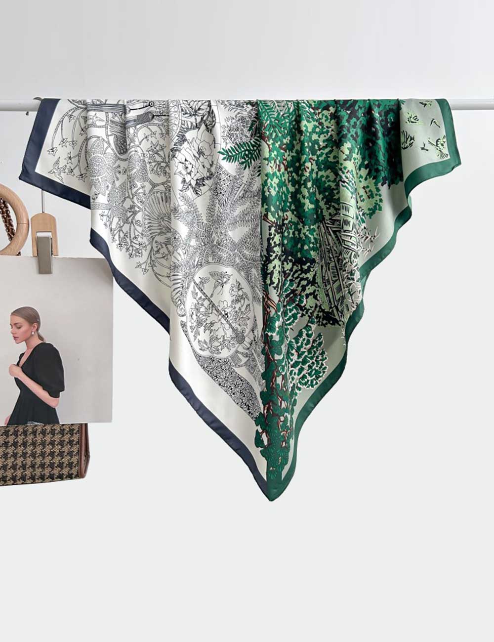 Color Block Print Soft Square Silk Scarf DP25G459