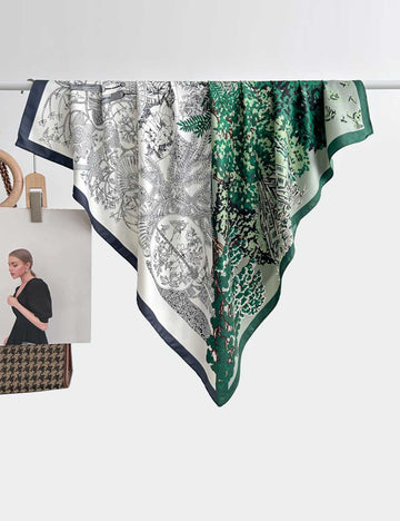 Color Block Print Soft Square Silk Scarf DP25G459