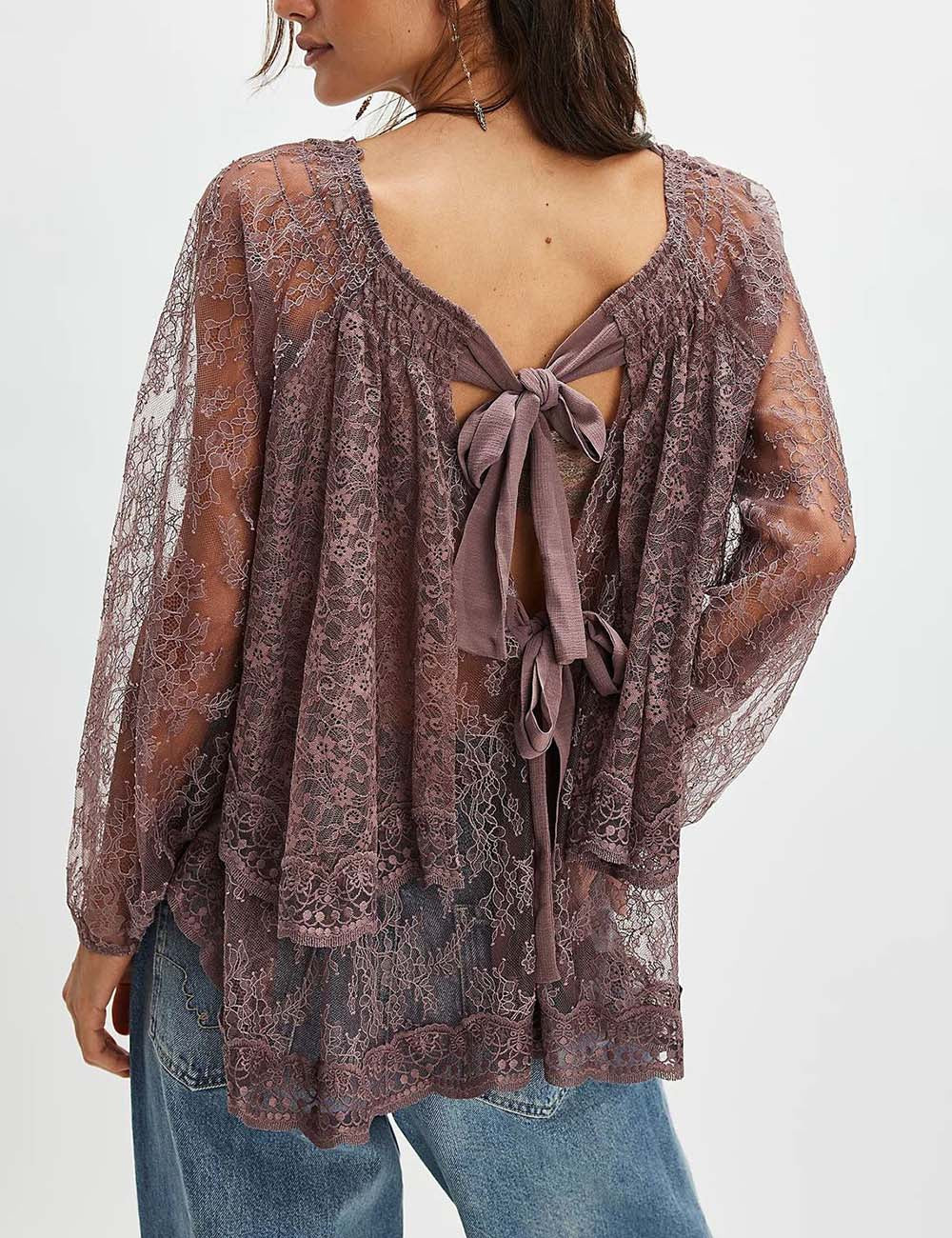 Lace Off Shoulder Bow Tie Top - DippedShop Wholesale - #1971
