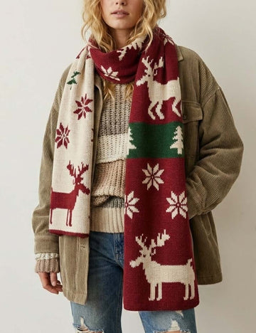 Winter Warm Shawl Christmas Theme Knit Scarf DP25H413