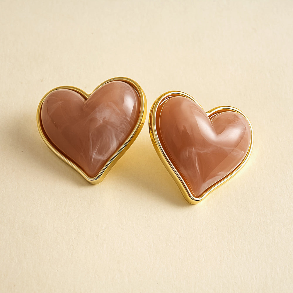 Vintage Enamel Heart Gold Plated Stud Earrings 6W6JER950