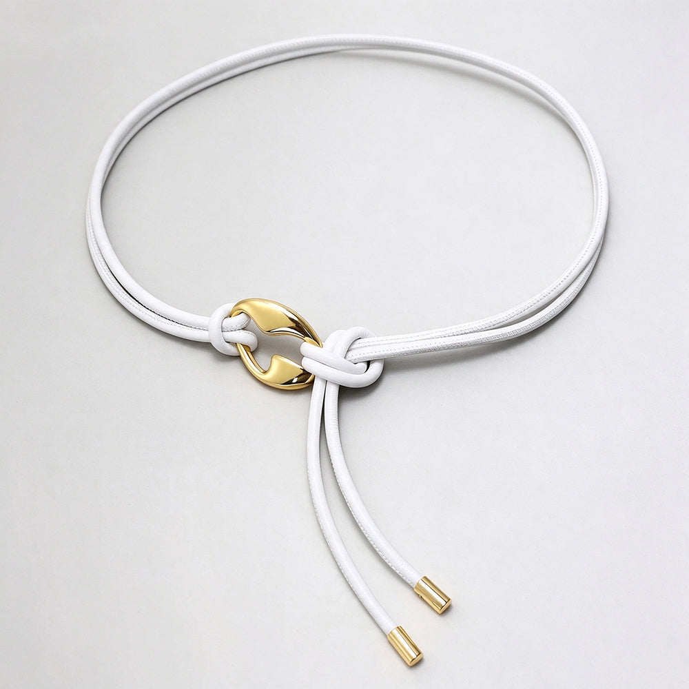 Elegant Double Rope Leather Knotted Thin Rope Belt 6W6JBT190