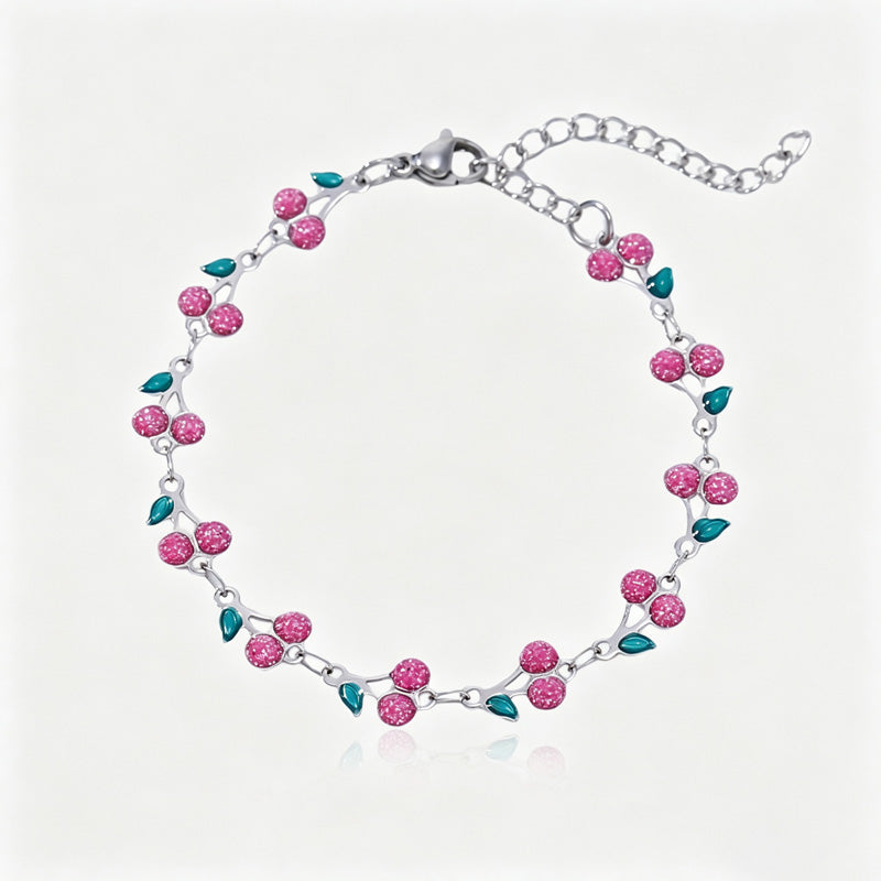 Cute Cherry Rhinestone Gold Plated Chain Bracelet 6W6JBR516