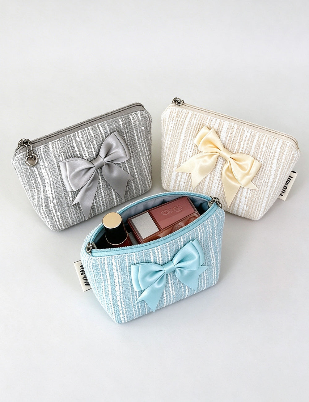 Bowknot Tweed Cosmetic Bag - DippedShop Wholesale - #5683