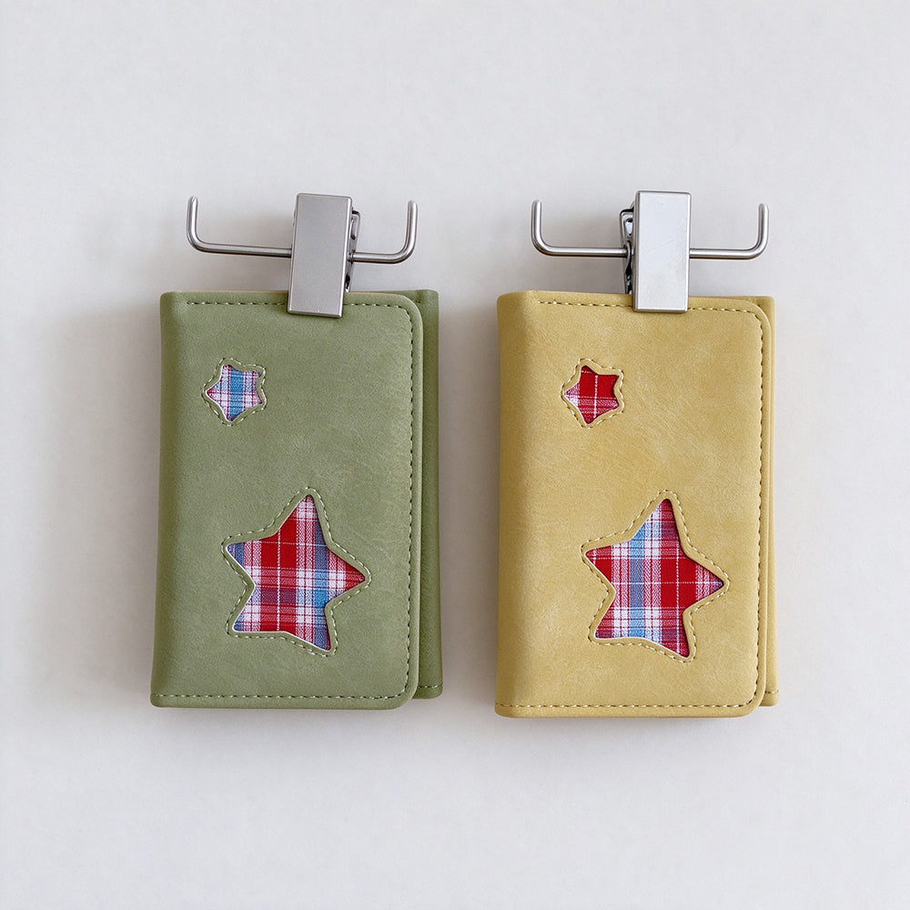 Plaid Star Patchwork Short Trifold Wallet 6W10BWB362