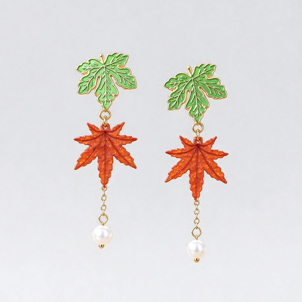 Maple Leaf Pearl Drop Earrings - DippedShop Wholesale - #8259